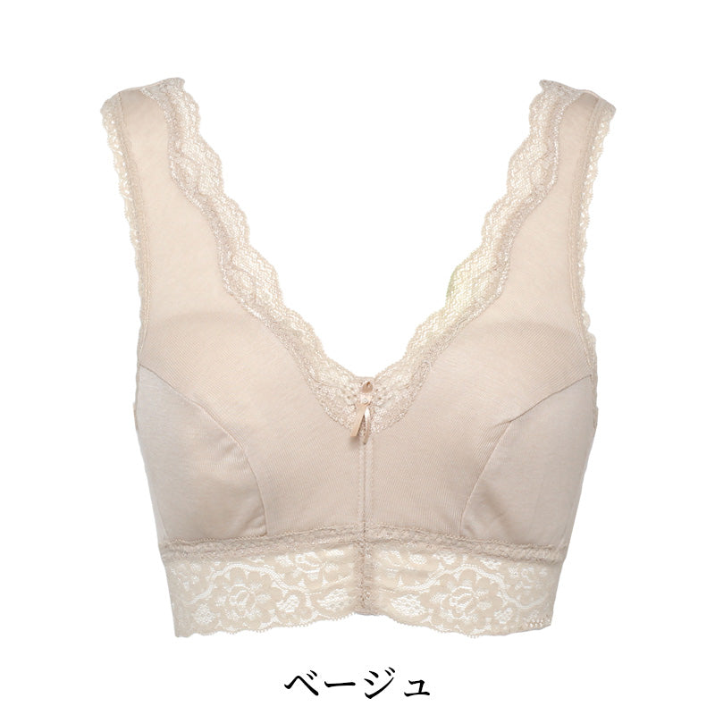 シルク混　ブラジャー カップ付き レディース M～3L (シルク 絹 絹混 ラン型 ノンワイヤー ホックなし カップ付き らくらく 大きいサイズ LL 3L ) (在庫限り)