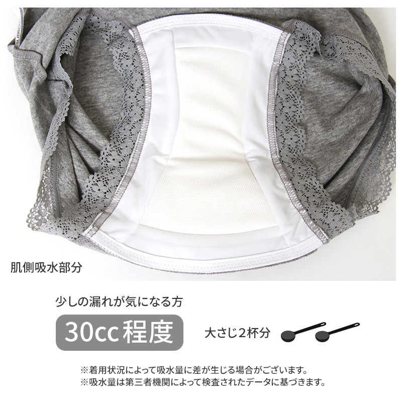 吸水ショーツ 30cc レディース 吸水ケアショーツ M L LL 軽失禁ショーツ 抗菌防臭 深履き バックギャザー 速乾 サックス モカ やや深ばき 綿混 吸水パンツ チャームポイント 失禁ショーツ 尿漏れパンツ 吸水パッド対応 サニタリーショーツ 快適 下着 産後