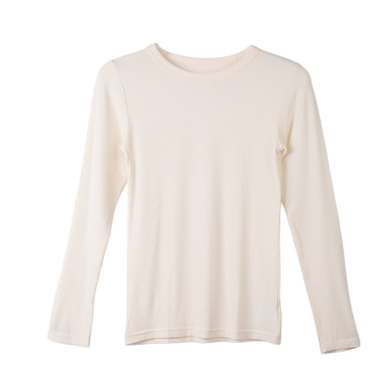 リブ 長袖 インナー レディース トップス Tシャツ クルーネック 丸首 M L LL 伸縮 ストレッチ 秋 冬 静電気防止 対策 薄手 あったか シンプル 無地 ボーダー 重ね着 レイヤード かわいい おしゃれ カラー 色 (在庫限り)