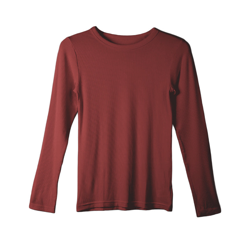 リブ 長袖 インナー レディース トップス Tシャツ クルーネック 丸首 M L LL 伸縮 ストレッチ 秋 冬 静電気防止 対策 薄手 あったか シンプル 無地 ボーダー 重ね着 レイヤード かわいい おしゃれ カラー 色 (在庫限り)