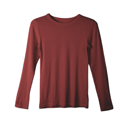 リブ 長袖 インナー レディース トップス Tシャツ クルーネック 丸首 M L LL 伸縮 ストレッチ 秋 冬 静電気防止 対策 薄手 あったか シンプル 無地 ボーダー 重ね着 レイヤード かわいい おしゃれ カラー 色 (在庫限り)