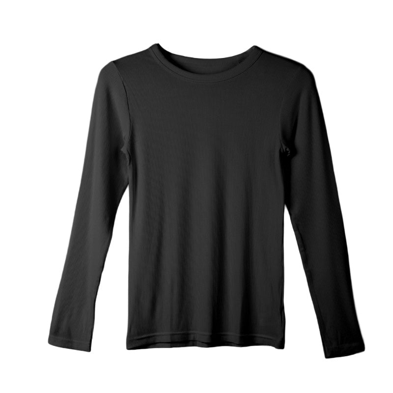 リブ 長袖 インナー レディース トップス Tシャツ クルーネック 丸首 M L LL 伸縮 ストレッチ 秋 冬 静電気防止 対策 薄手 あったか シンプル 無地 ボーダー 重ね着 レイヤード かわいい おしゃれ カラー 色 (在庫限り)