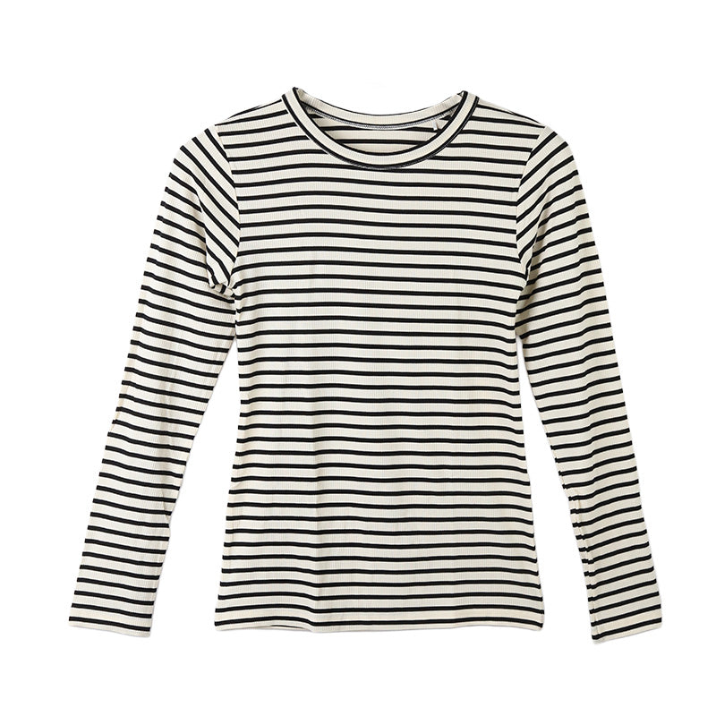 リブ 長袖 インナー レディース トップス Tシャツ クルーネック 丸首 M L LL 伸縮 ストレッチ 秋 冬 静電気防止 対策 薄手 あったか シンプル 無地 ボーダー 重ね着 レイヤード かわいい おしゃれ カラー 色 (在庫限り)