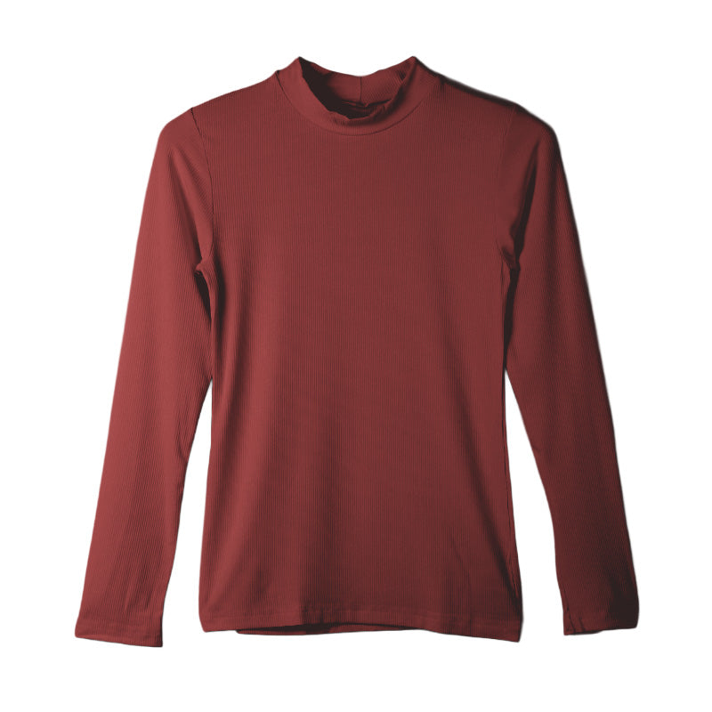 リブ インナー レディース 長袖 モックネック トップス Tシャツ M L LL 伸縮 ストレッチ 秋 冬 静電気防止 対策 薄手 あったか シンプル 無地 ボーダー 重ね着 レイヤード かわいい おしゃれ カラー 色 (在庫限り)