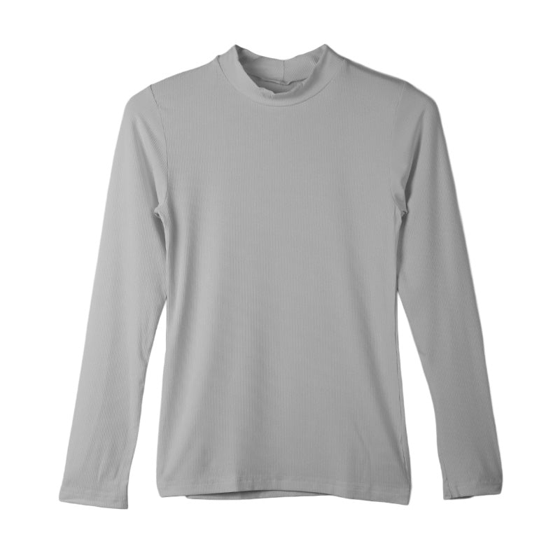 リブ インナー レディース 長袖 モックネック トップス Tシャツ M L LL 伸縮 ストレッチ 秋 冬 静電気防止 対策 薄手 あったか シンプル 無地 ボーダー 重ね着 レイヤード かわいい おしゃれ カラー 色 (在庫限り)