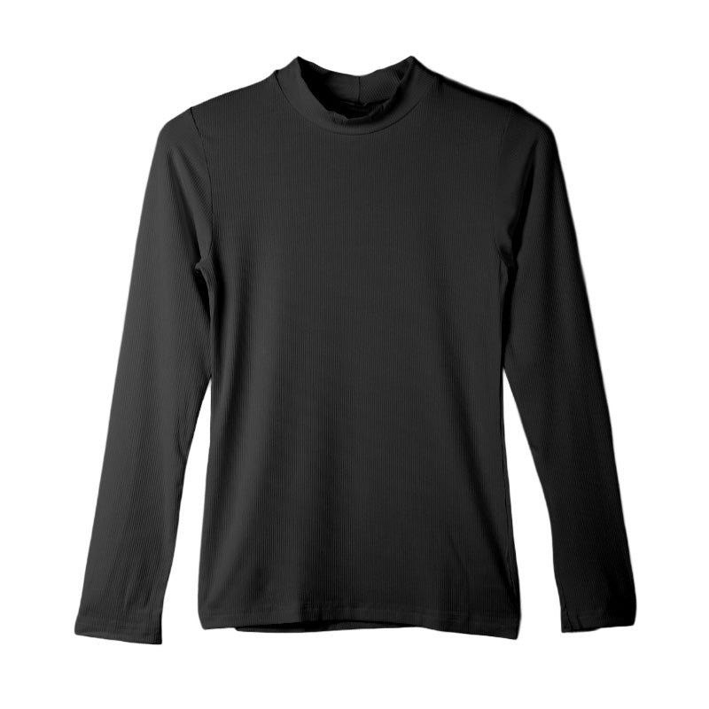 リブ インナー レディース 長袖 モックネック トップス Tシャツ M L LL 伸縮 ストレッチ 秋 冬 静電気防止 対策 薄手 あったか シンプル 無地 ボーダー 重ね着 レイヤード かわいい おしゃれ カラー 色 (在庫限り)