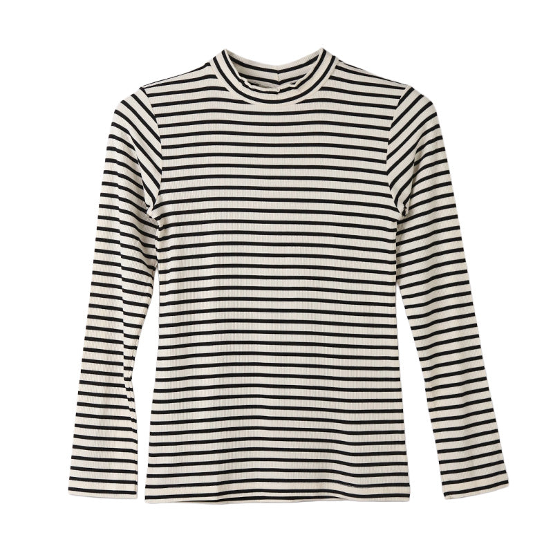 リブ インナー レディース 長袖 モックネック トップス Tシャツ M L LL 伸縮 ストレッチ 秋 冬 静電気防止 対策 薄手 あったか シンプル 無地 ボーダー 重ね着 レイヤード かわいい おしゃれ カラー 色 (在庫限り)