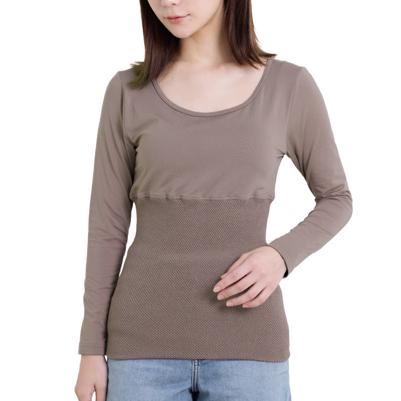 5分袖インナー レディース あったか ワッフル生地 腹巻付き M L LL インナー 秋冬 防寒 下着 保温 肌着 暖かい ストレッチ 伸びる 冷え対策 お腹 冷え取り ルームウェア 重ね着 部屋着 トップス ふんわり 優しい 着心地 柔らかい シンプル 無地 冬用 薄手 軽い