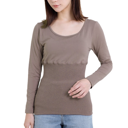 5分袖インナー レディース あったか ワッフル生地 腹巻付き M L LL インナー 秋冬 防寒 下着 保温 肌着 暖かい ストレッチ 伸びる 冷え対策 お腹 冷え取り ルームウェア 重ね着 部屋着 トップス ふんわり 優しい 着心地 柔らかい シンプル 無地 冬用 薄手 軽い