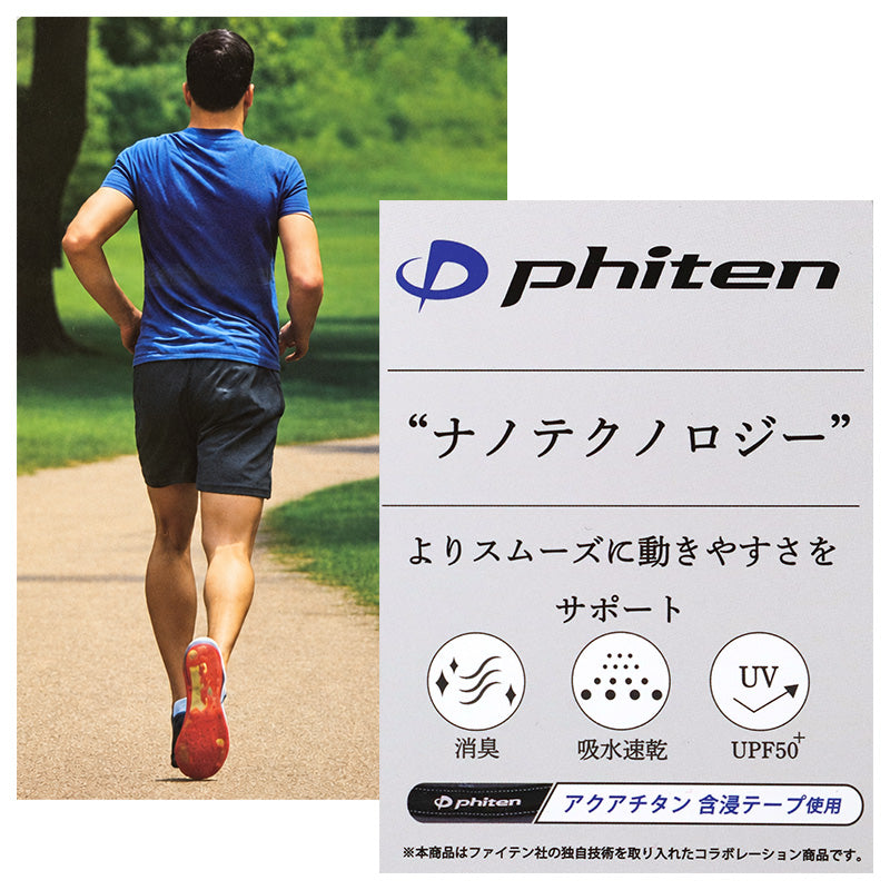 メンズ ハーフボトム 吸水速乾 消臭 UPF50+ スポーツインナー ファイテン phiten ハーフパンツ スパッツ インナーパンツ アンダーウェア ストレッチ 伸縮性 フィット感 アクアチタン 含浸テープ UVカット 紫外線対策 ひざ上丈 男性用 M L LL 紳士