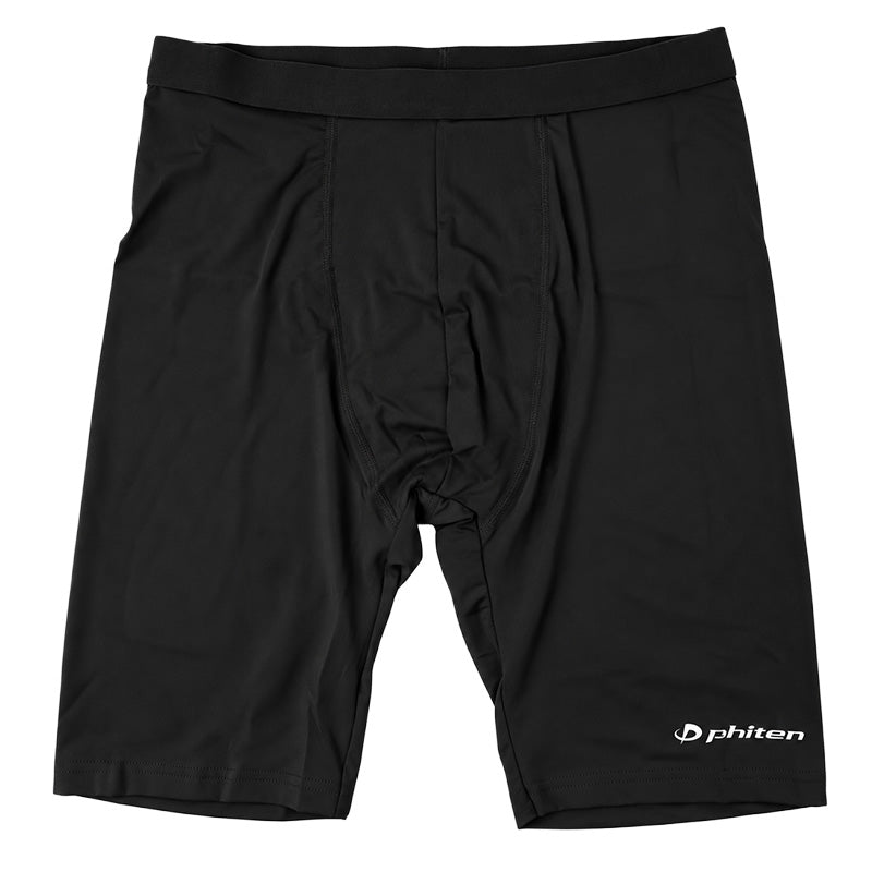 メンズ ハーフボトム 吸水速乾 消臭 UPF50+ スポーツインナー ファイテン phiten ハーフパンツ スパッツ インナーパンツ アンダーウェア ストレッチ 伸縮性 フィット感 アクアチタン 含浸テープ UVカット 紫外線対策 ひざ上丈 男性用 M L LL 紳士