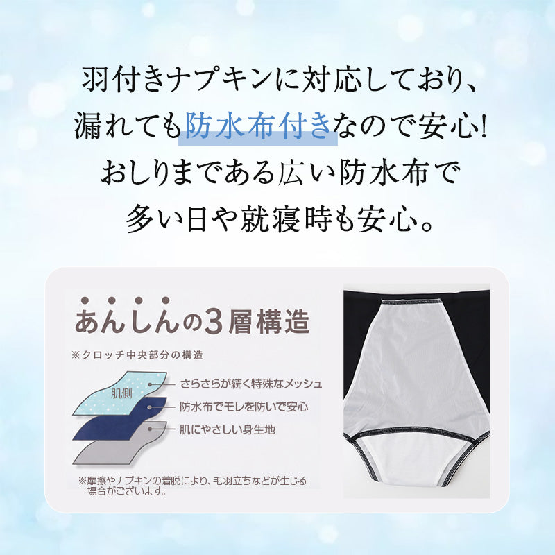 サニタリーショーツ レディース 夜用 綿混 生理用ショーツ 防水布付き 羽つきナプキン対応 メッシュ素材 レギュラー丈 ストレッチ ナイト用 M L LL 女性 中学生 高校生 生理用パンツ コットン クロッチ デリケートゾーン 肌あたり シンプル 就寝時