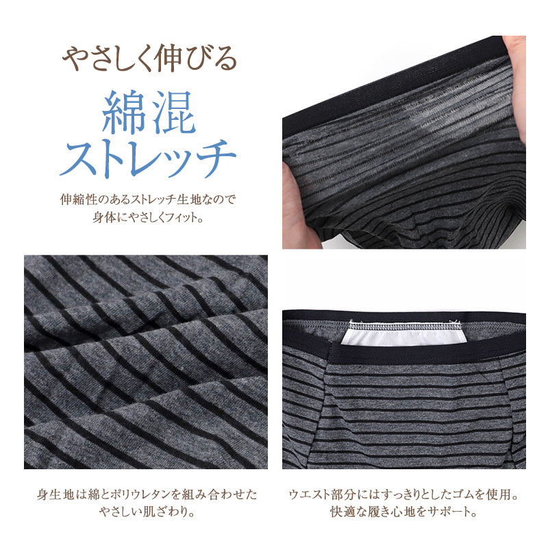 サニタリーショーツ レディース 夜用 綿混 深ばき ボーダー 生理用ショーツ 防水布付き 羽つきナプキン対応 メッシュ素材 深履き ストレッチ 股上深め お腹すっぽり M L 女性 婦人 中学生 高校生 学生 生理用パンツ サニタリーパンツ コットン