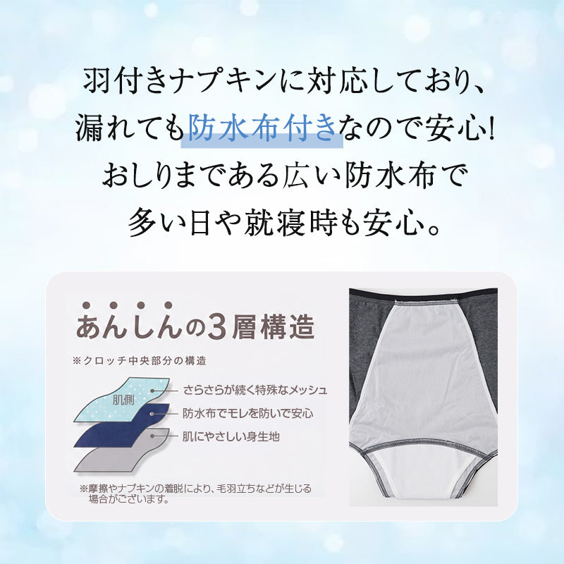 サニタリーショーツ レディース 夜用 綿混 深ばき ボーダー 生理用ショーツ 防水布付き 羽つきナプキン対応 メッシュ素材 深履き ストレッチ 股上深め お腹すっぽり M L 女性 婦人 中学生 高校生 学生 生理用パンツ サニタリーパンツ コットン