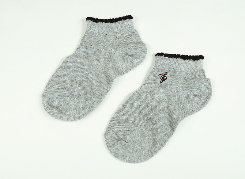 【 お得 】 キッズ スニーカーソックス 靴下 6足組 16-18cm～22-24cm (スニーカー丈 綿混 ソックス くつ下 くつした ハート柄 音符柄)