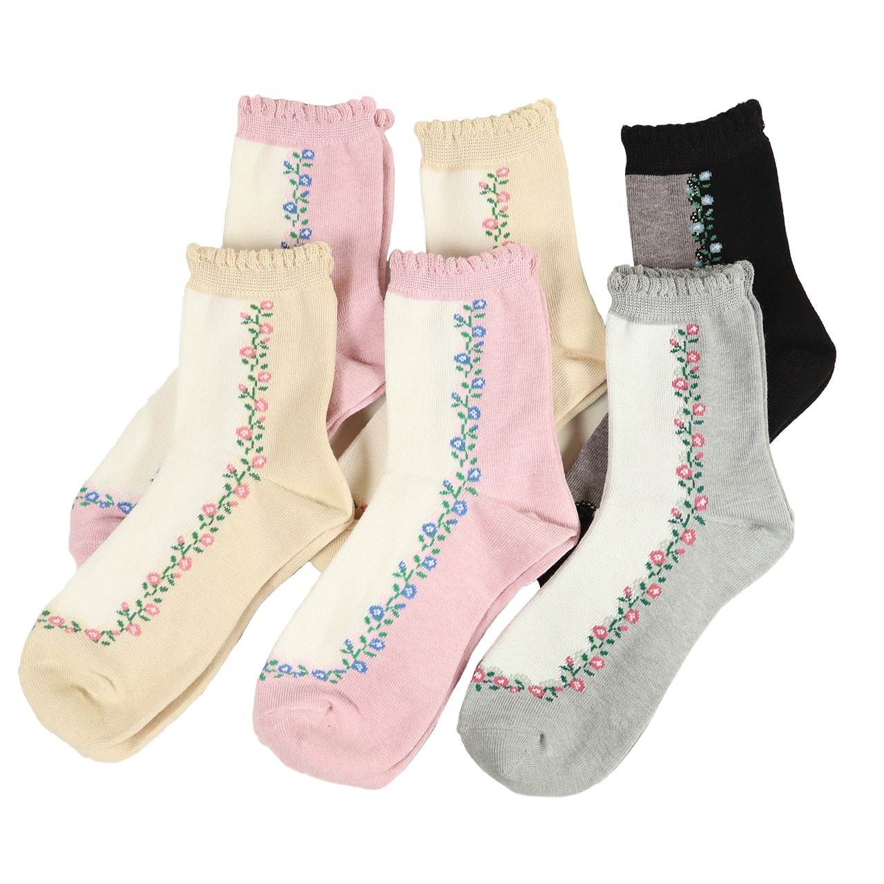 レディース ソックス 抗菌 消臭 靴下 ショートソックス 6足組 22-24cm ショート丈 消臭ソックス 綿混 ソックス くつ下 くつした 花柄 くま柄 (在庫限り)
