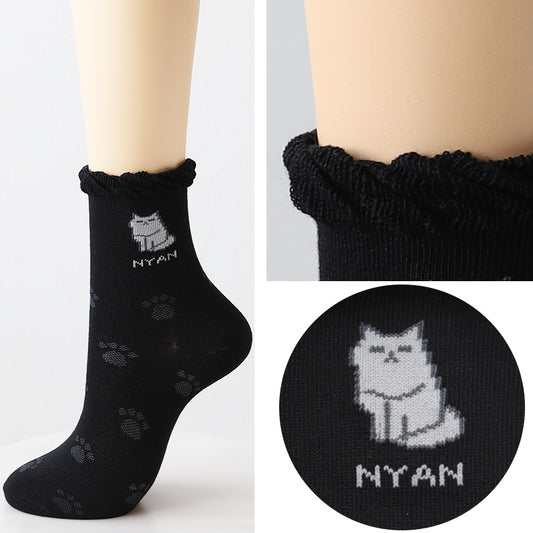 OriginalSocks レディーズ靴下 綿混 10足組 22-24cm (レディース クルー丈 靴下 ソックス くつ下 くつした 猫 ネコ cat キャラ ねこ) (在庫限り)