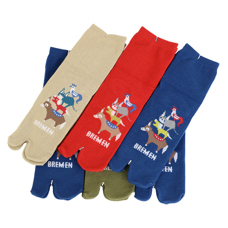 アウトレット レディース 足袋ソックス ショート丈 6足組 22-25cm 綿混 足袋 タビ 足袋靴下 足袋型靴下 くつ下 くつした 日本製 柄 欧風 キャンプ ブレーメン (在庫限り)