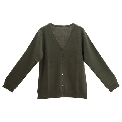 アルカディアルカ レディース長袖Vネックカーディガン M～3L (カシミア100% ニット カーディガン vネック 制服 黒 グレー ベージュ) (送料無料) (在庫限り)