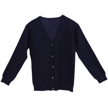 アルカディアルカ レディース長袖Vネックカーディガン M～3L (カシミア100% ニット カーディガン vネック 制服 黒 グレー ベージュ) (送料無料) (在庫限り)